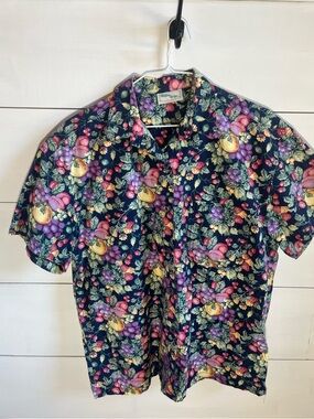Willow Ridge Navy Fruit & Floral Short Sleeve Button-Down Shirt